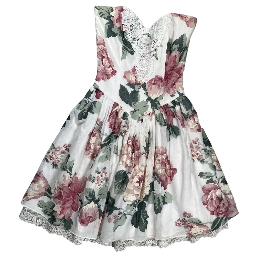 Vtg‎ Gunne Sax Dress Sz 5/6 Strapless Mini Floral Corset Fairy 90s Feminine